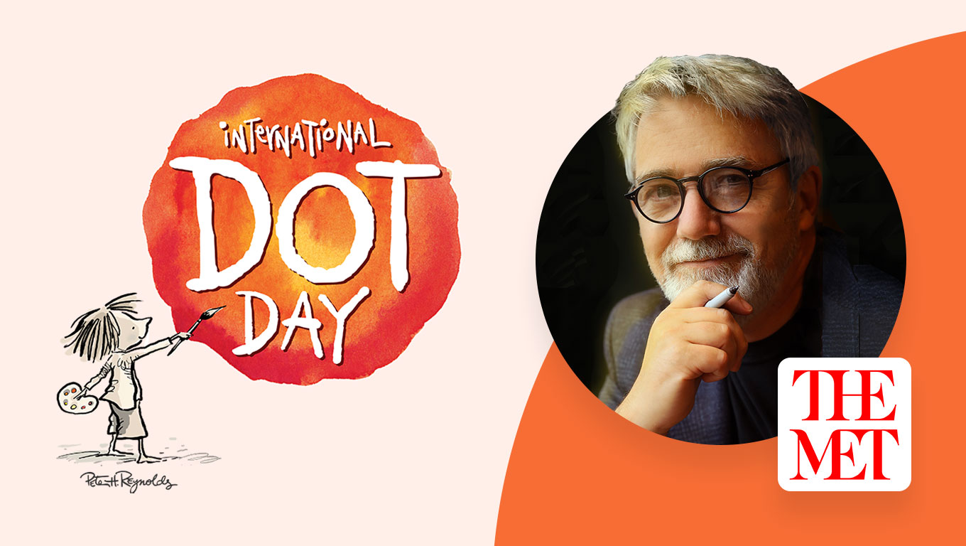 Headshot photo of Peter Reynolds with superimposed logo reading International Dot Day, with The MET