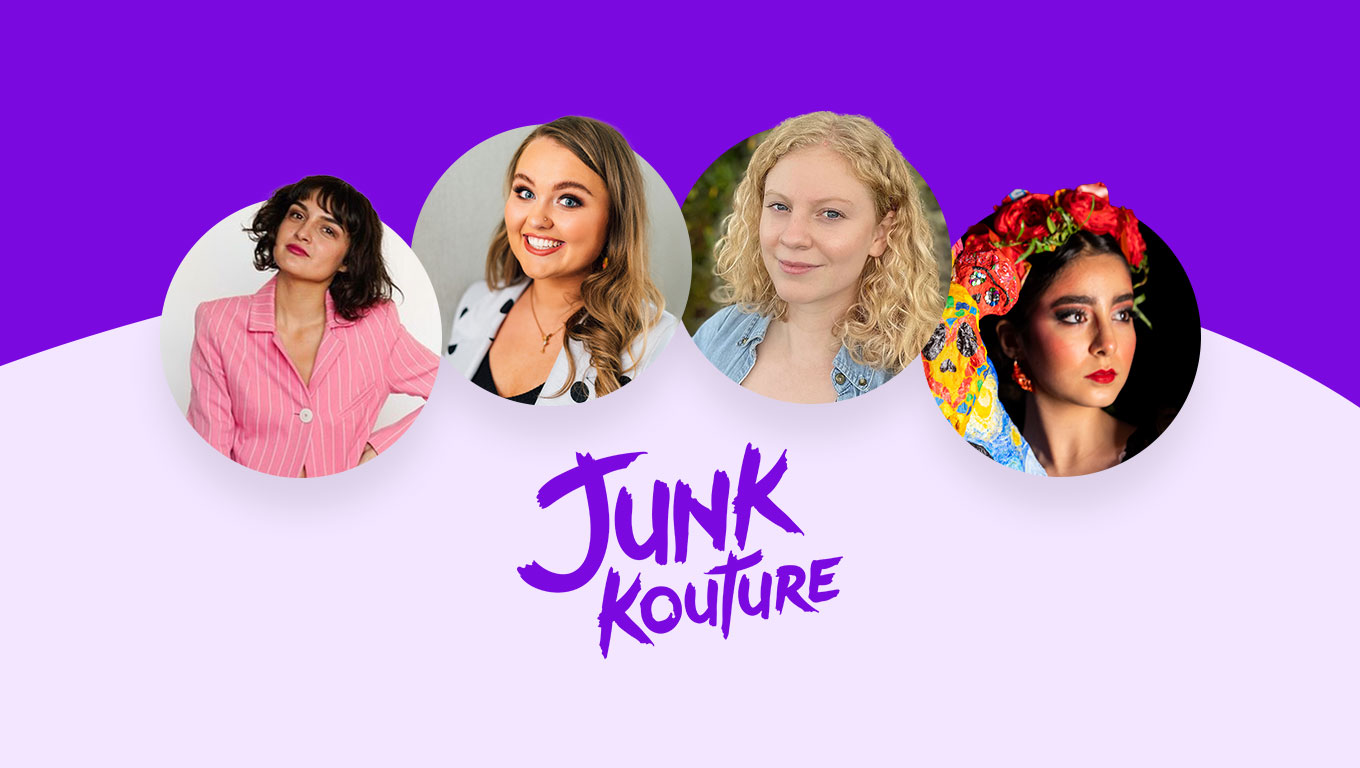 Photos of four speakers in panel discussion alongside logo for Junk Kouture