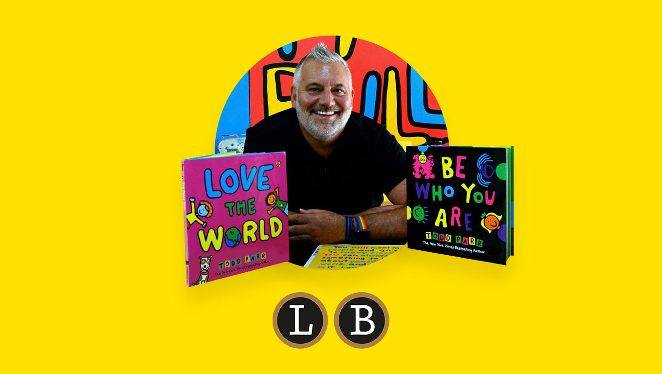 Photo of author Todd Parr with books Love the World and Be Who You Are