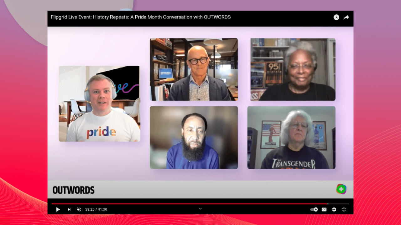 Screen capture from event History Repeats: A Pride Month Conversation with OUTWORDS