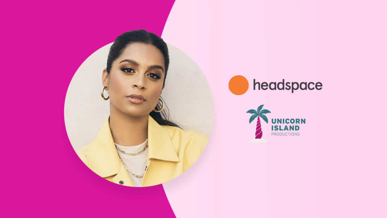 Photo of Lilly Singh alongside logos for headspace and Unicorn Island Productions
