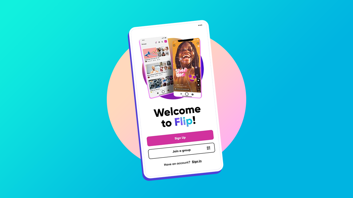 Illustration of Flip pronoun stickers alongside text reading Welcome to Flip
