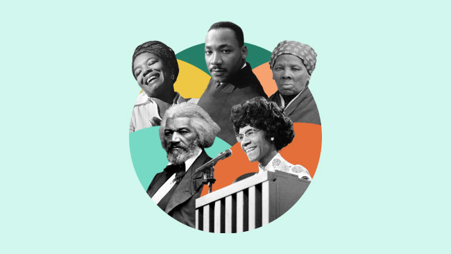 Collage de fotos de figuras honradas durante el Mes de la Historia Negra