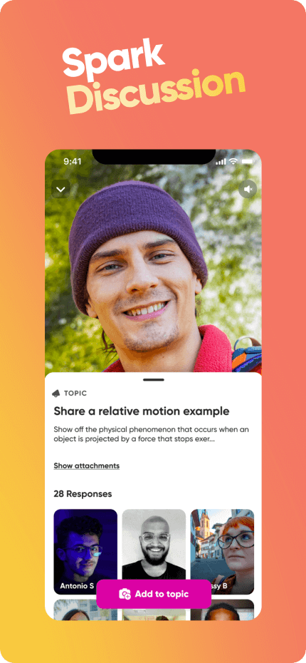 Captura de pantalla de un tema de Flip en la aplicación titulado Compartir un ejemplo de movimiento relativo